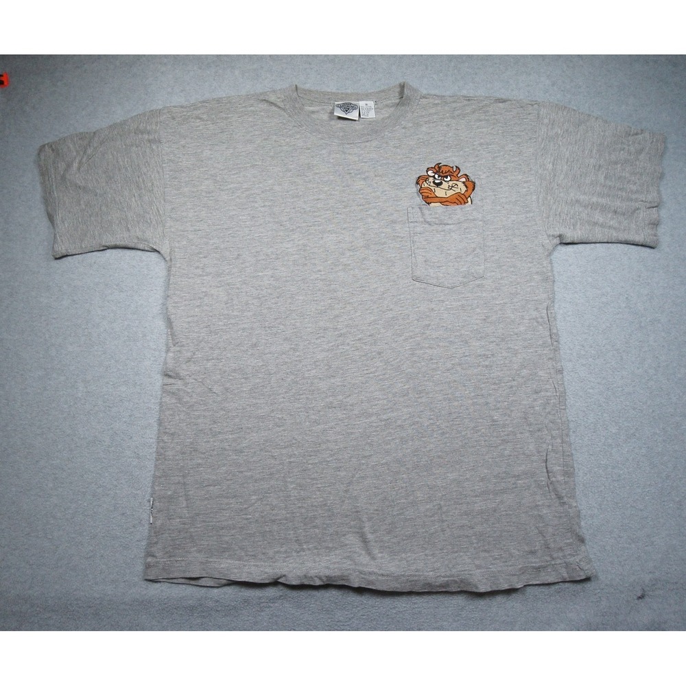 Vintage Tasmanian Devil Shirt Mens XLarge Gray Taz Looney Tunes Acme Pocket Tee